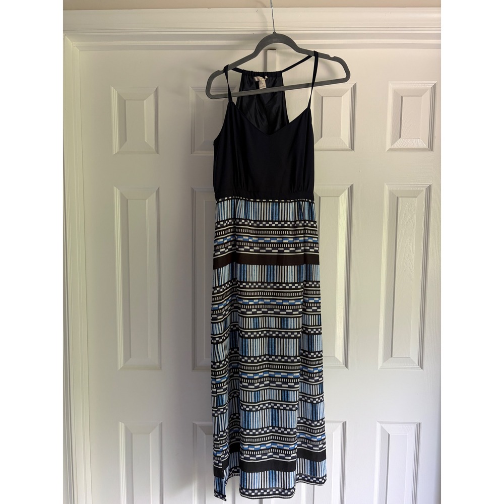 J.Crew Factory Women 6P Navy Blue Geometric Tile Print Racerback Maxi Dress